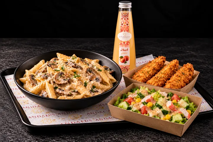 Creamy mushroom pasta with crispy chicken